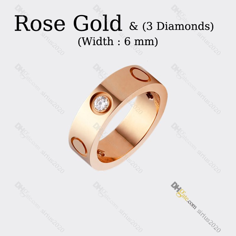 Rose Gold (6mm)-LOVE Ring 3 Diamond