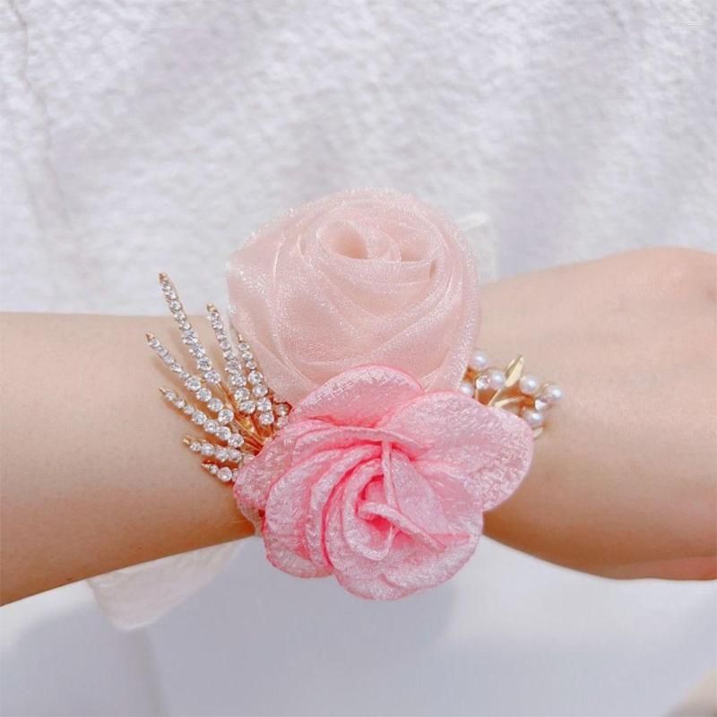 Rose Satin Link Wrist Corsage Bracelet With Pearl Rhinestones Perfect For  Bridesmaids And Weddings From Dryback, $11.72
