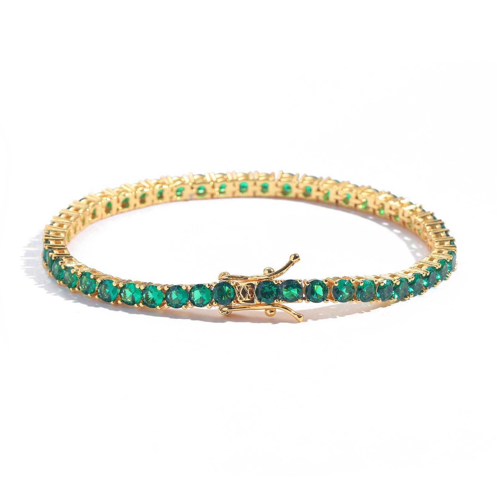 7inch (18cm) Gold Green Zirconium Brac