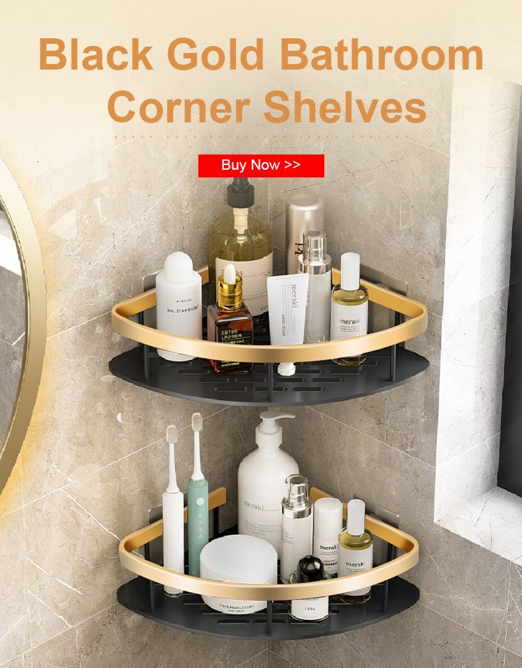 Luxury Polished Bathroom Corner Shelf No Drill Aluminum