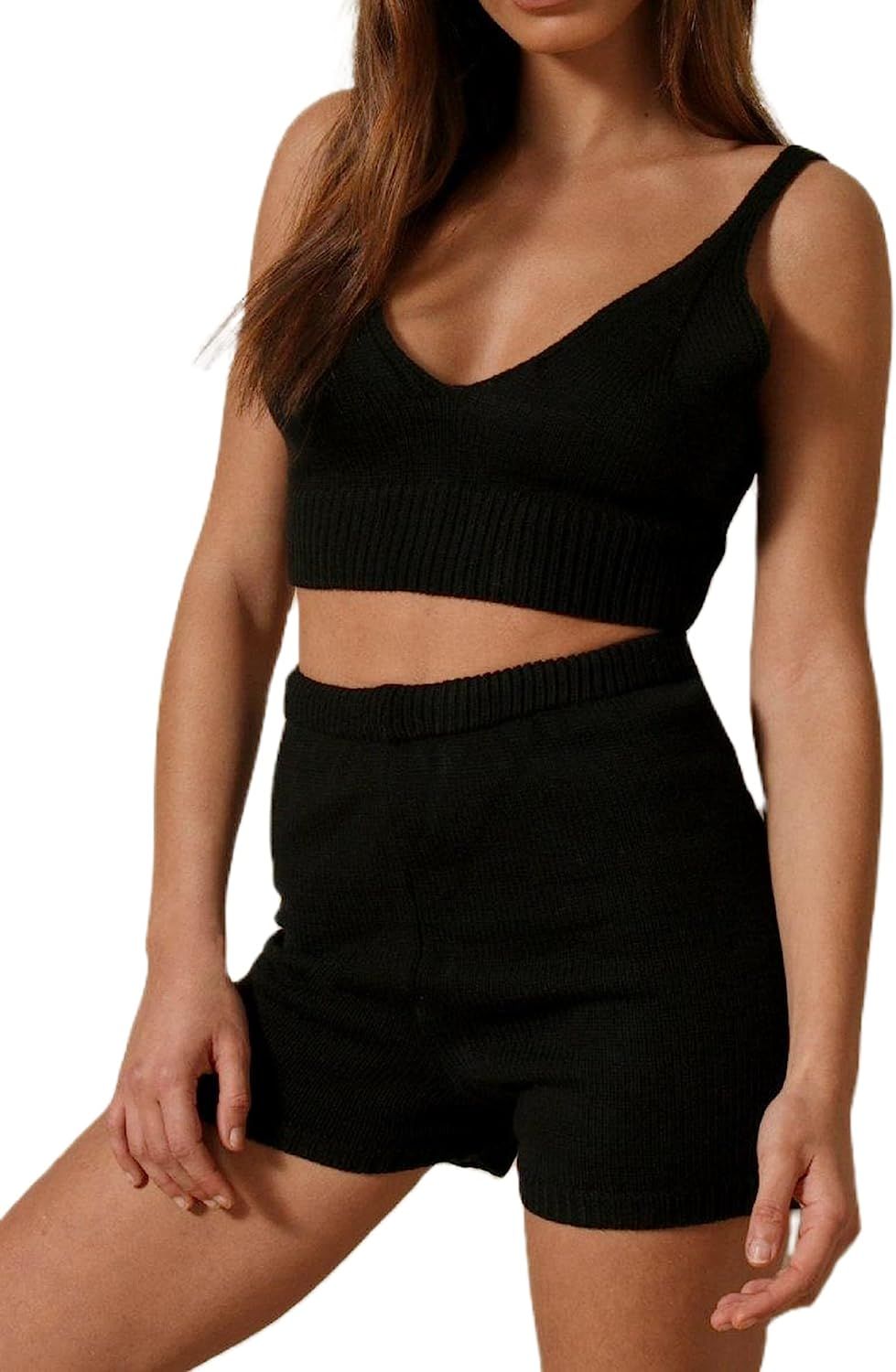 A Knit Black Shorts Set