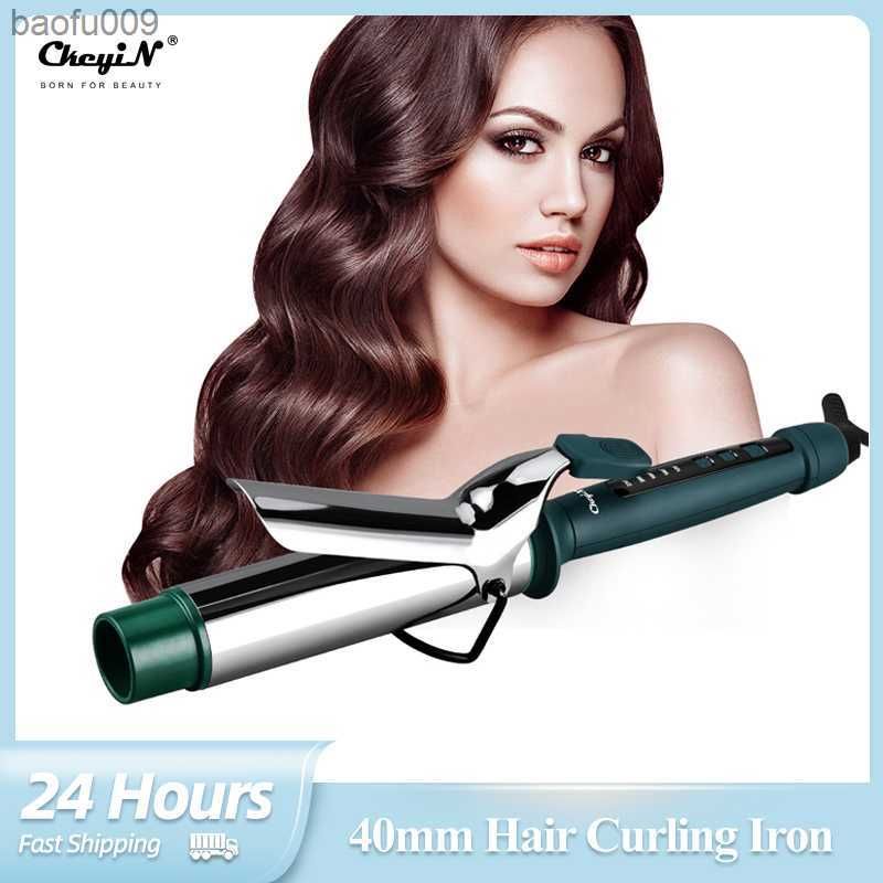 CkeyiN 40mm Professional Curling Iron Tourmaline Ceramic Electric Hair Curler Curly Wand Big Wave Tongs Salon Hair Styling Tool L230520