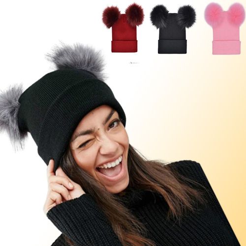 Cheap Women Cold-proof Outdoor Knitted Cap Pom Pom Ball Hats Winter Warm  Faux Fur Beanies Hat