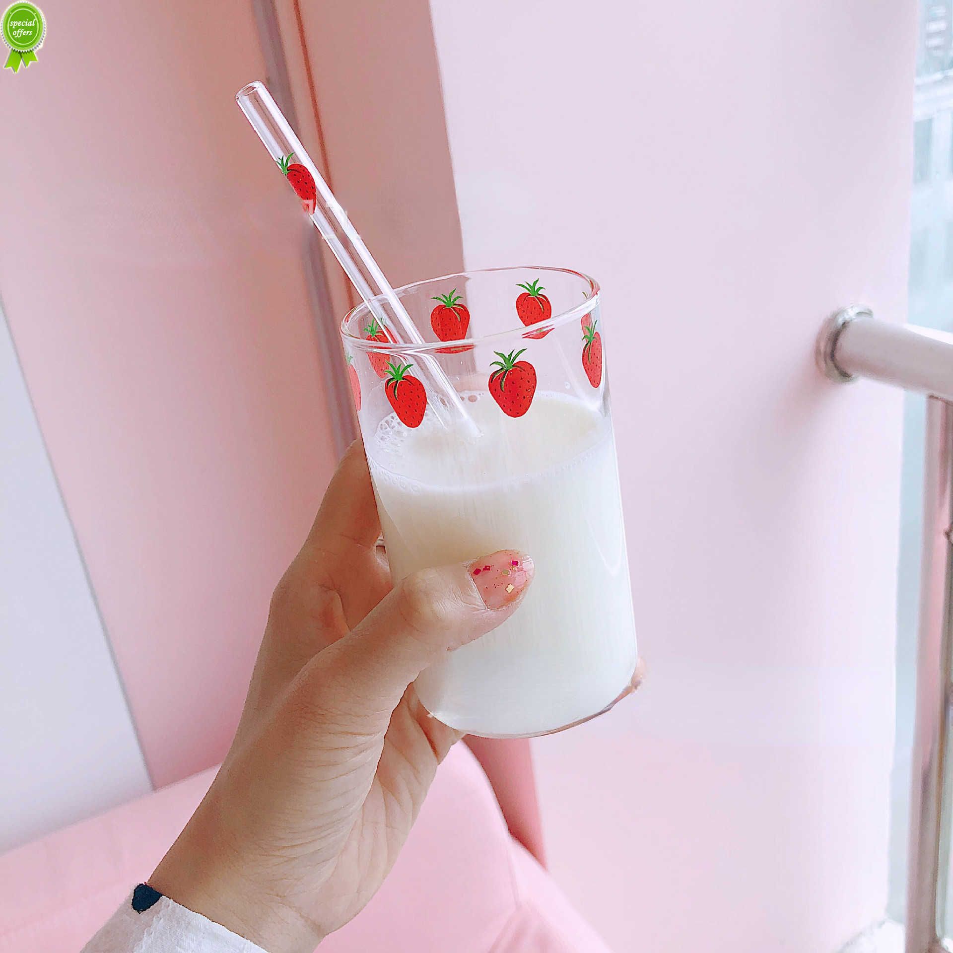 Cute And Durable Strawberry Glass Cup With Straw - Perfect For Hot