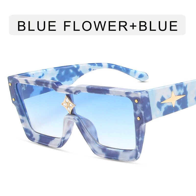 fleur bleue cadre double bleu