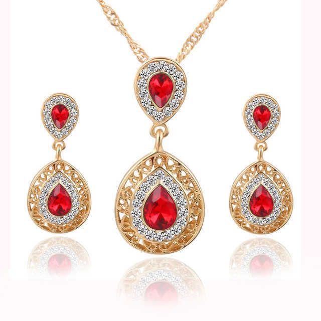 Red-Pendant Necklace Earrings Set