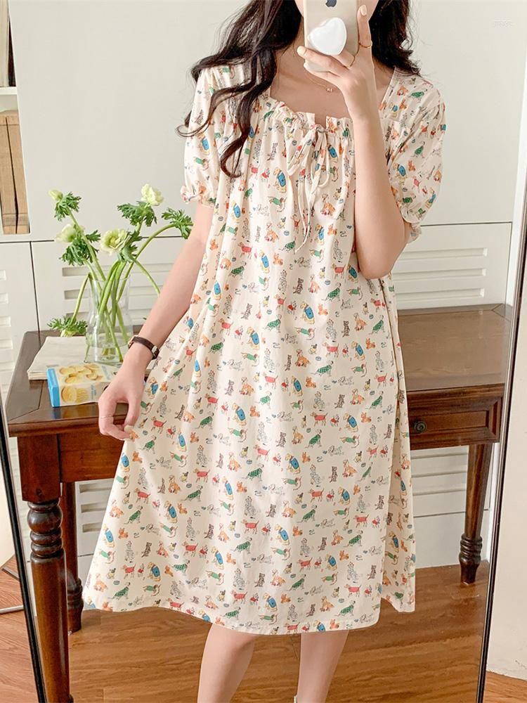 Vestido de verão feminino, vestido de noite, kawaii, desenho animado, gola  redonda, manga curta, vestido de