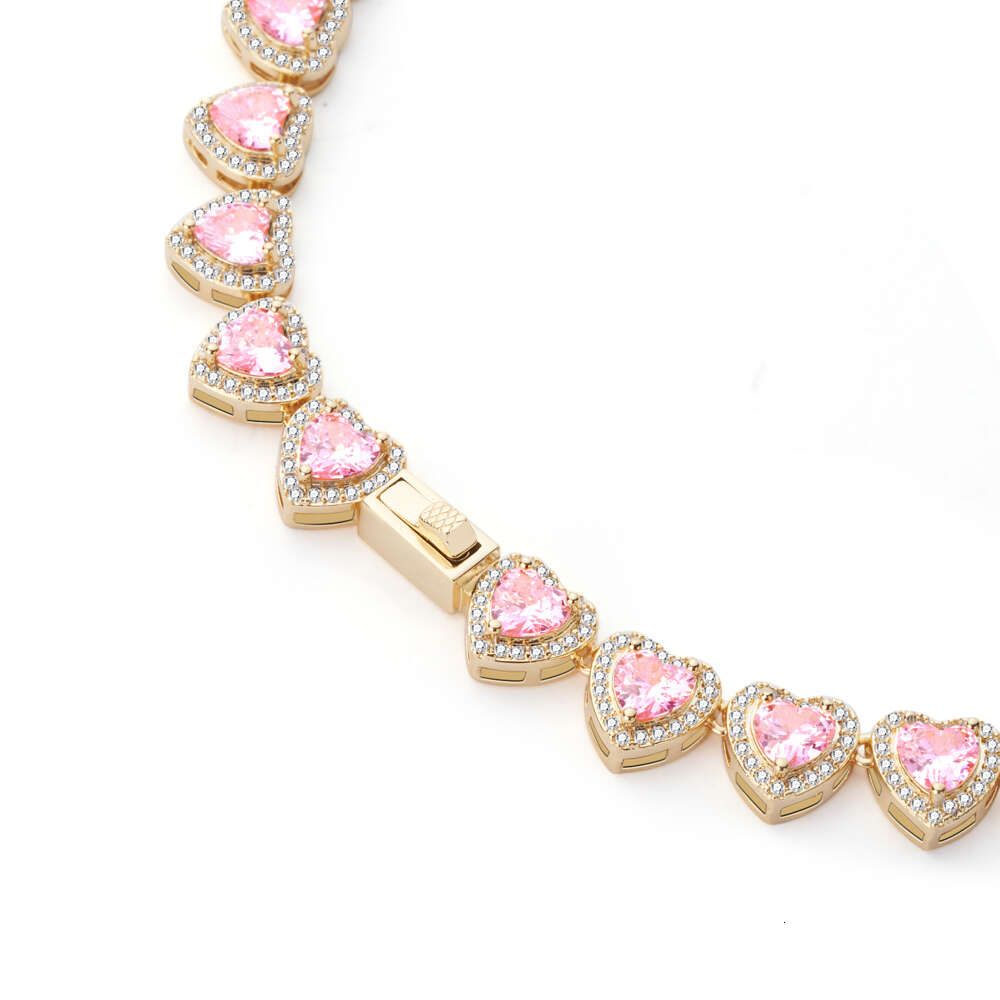 Altın + Pembe Kalp Necklace-16inches