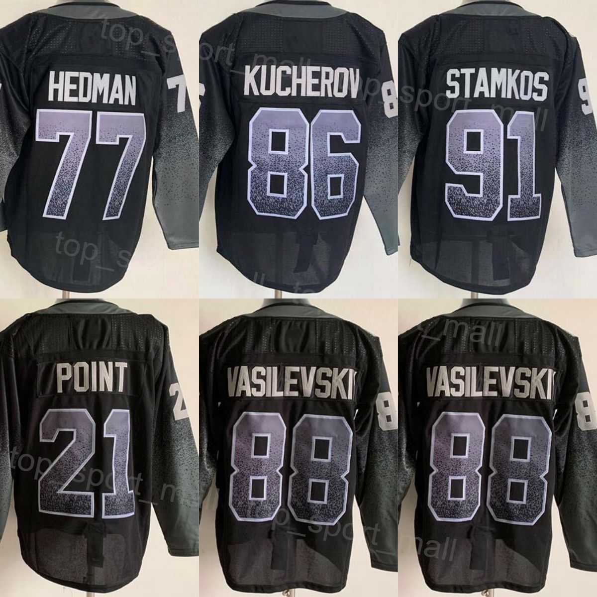 We've restocked our Reverse Retro jerseys online 🤩 Stamkos, Hedman,  Vasilevskiy, Point, and Kucherov are available!