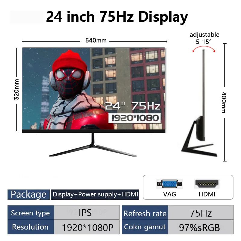 24 Zoll 75 Hz schwarz