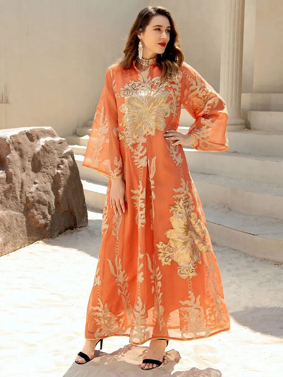 orange abaya dress