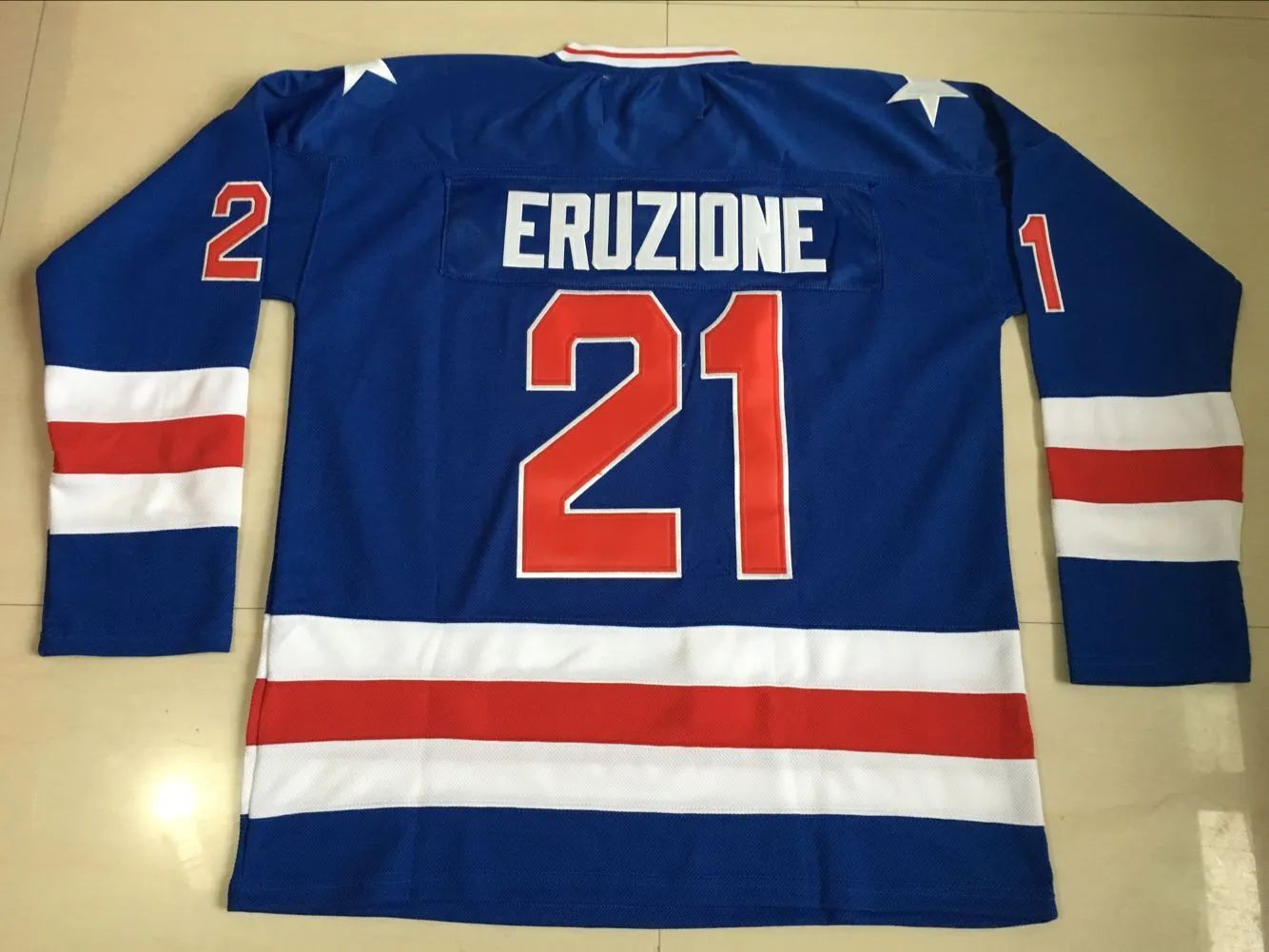 Mike Eruzione #21 Miracle Team USA Blue Hockey Jersey XL