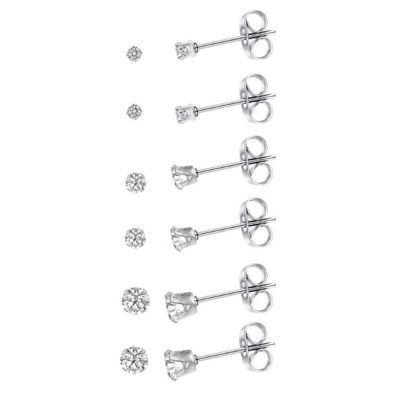 6 Pairs CZ Silver