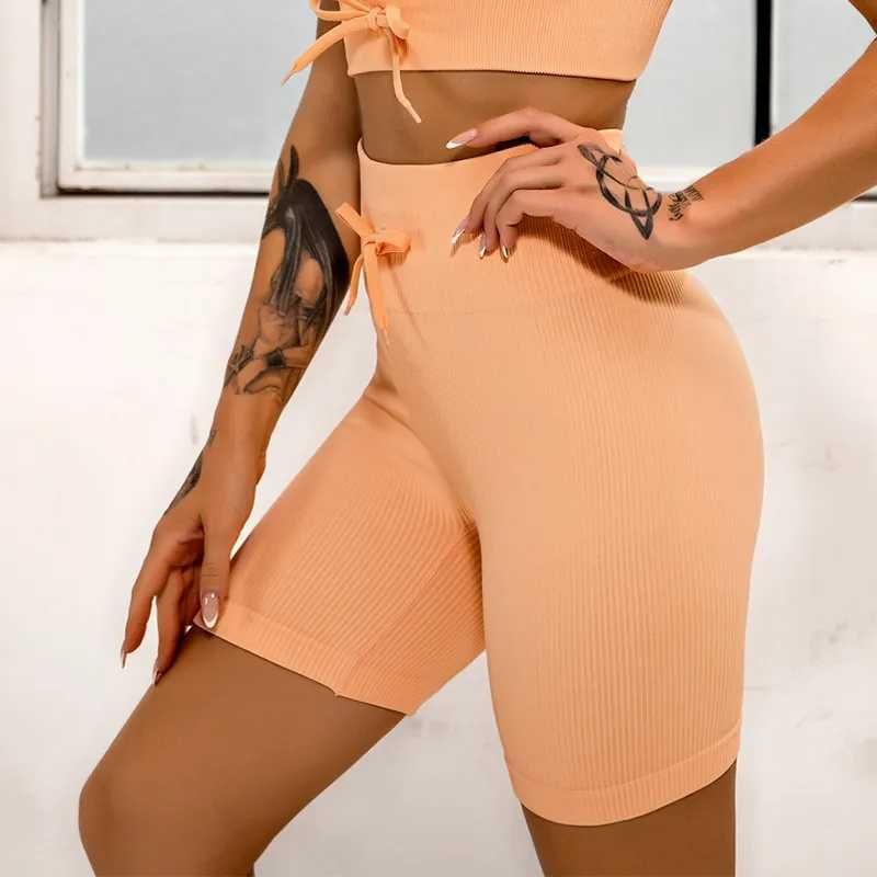 orange yoga shorts