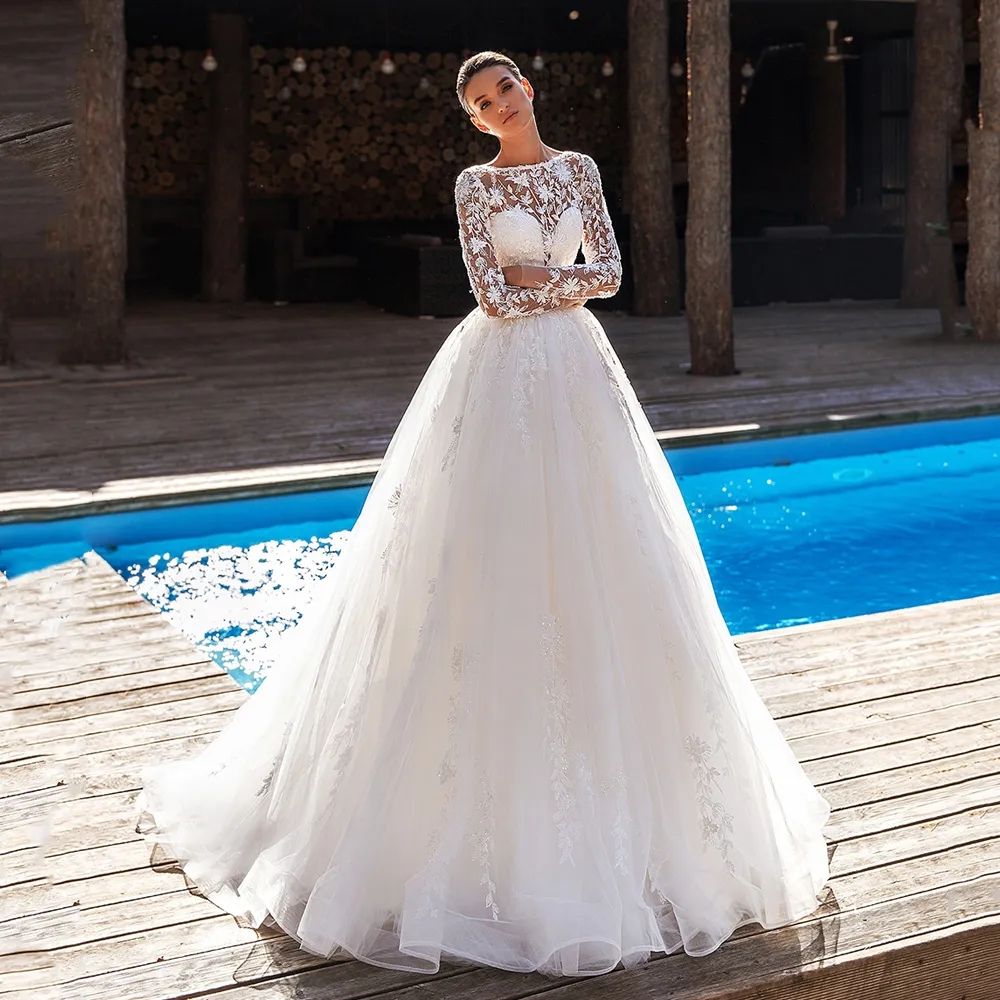 Aleksandra a traditional lace gown with sleeves - WED2B
