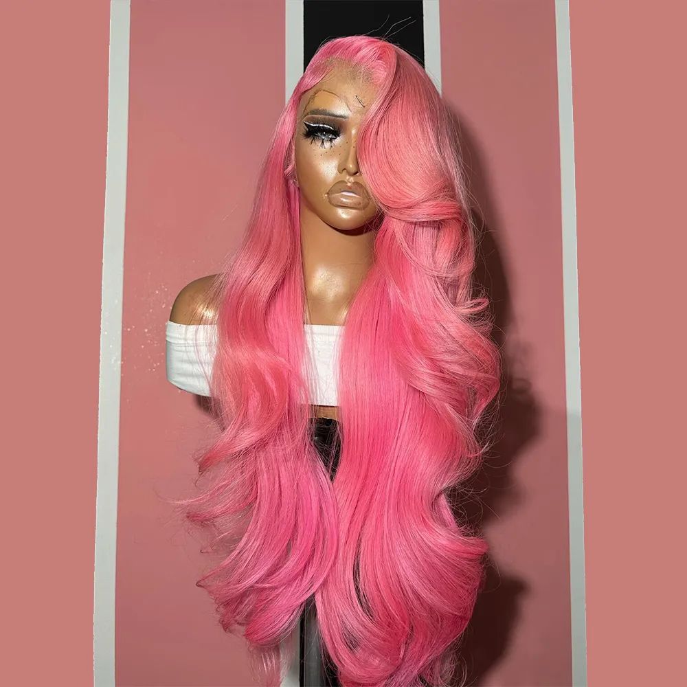 Front anteriore delle parrucche da parrucchiere a colori rosa