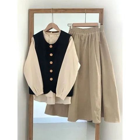 vest shirt skirt set