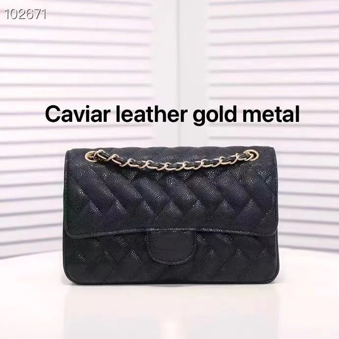 25.5cm caviar leather golden metal
