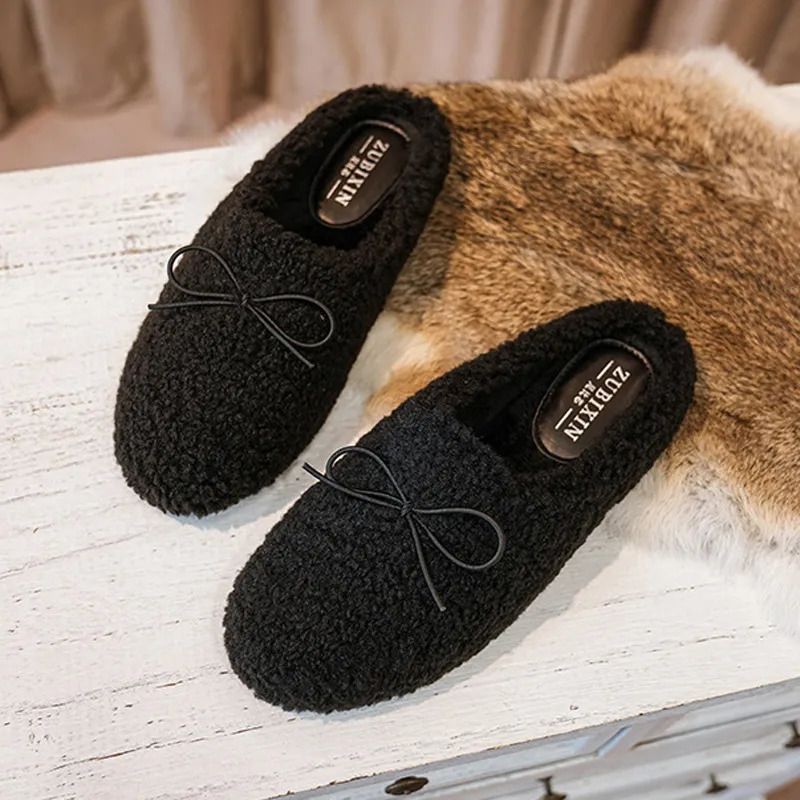 Black Bow Slippers