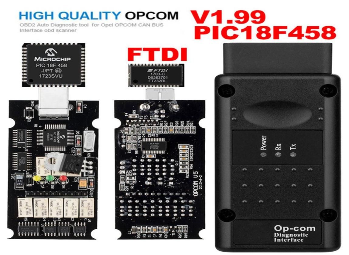 Opel OPCOM V199 With PIC18F458 FTDI Opcom OBD2 Auto OBD Diagnostic Scanner  Tool OP COM CAN BUS Interface Kit Software USB Update9946580 From W9yp,  $15.2