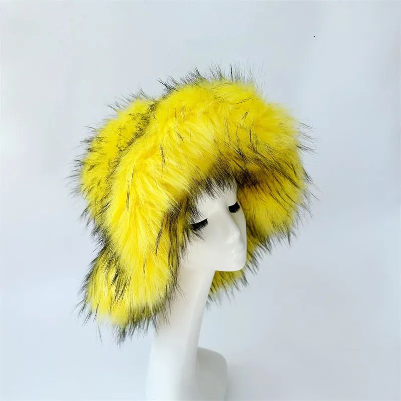 yellow fur hat