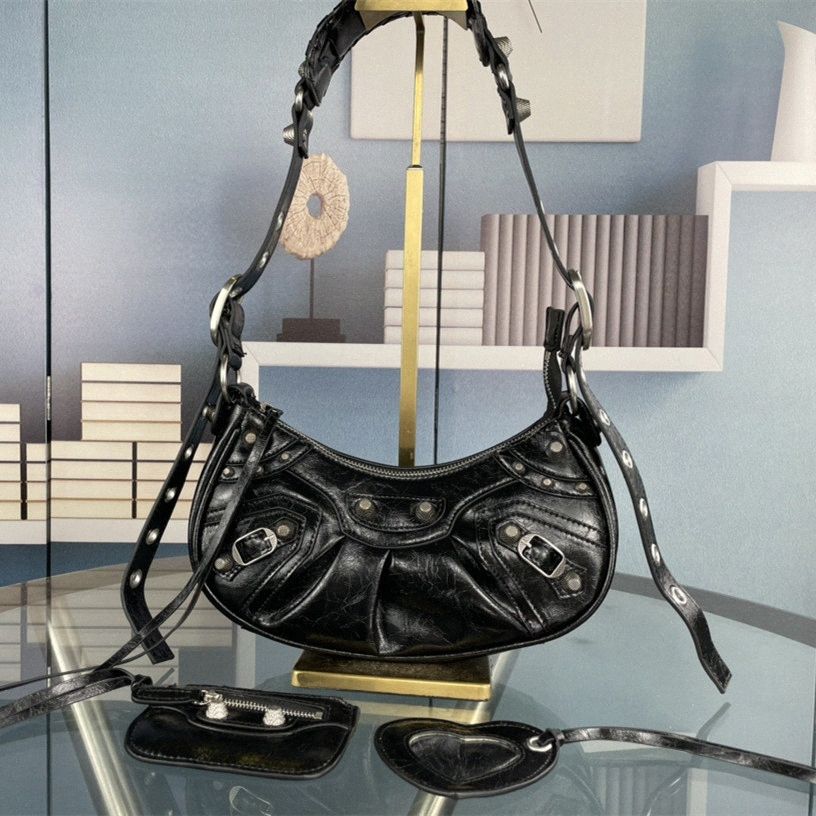 Designer Women Le Cagole Motorcycle Shoulder Bags Luxury Genuine Leather Crossbody Handbag Clutch Wallet Purse Crocodile Skin Pochette Retro K3Jf