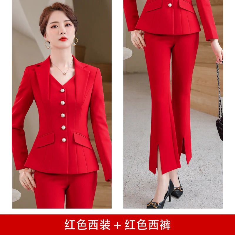 red suit pants