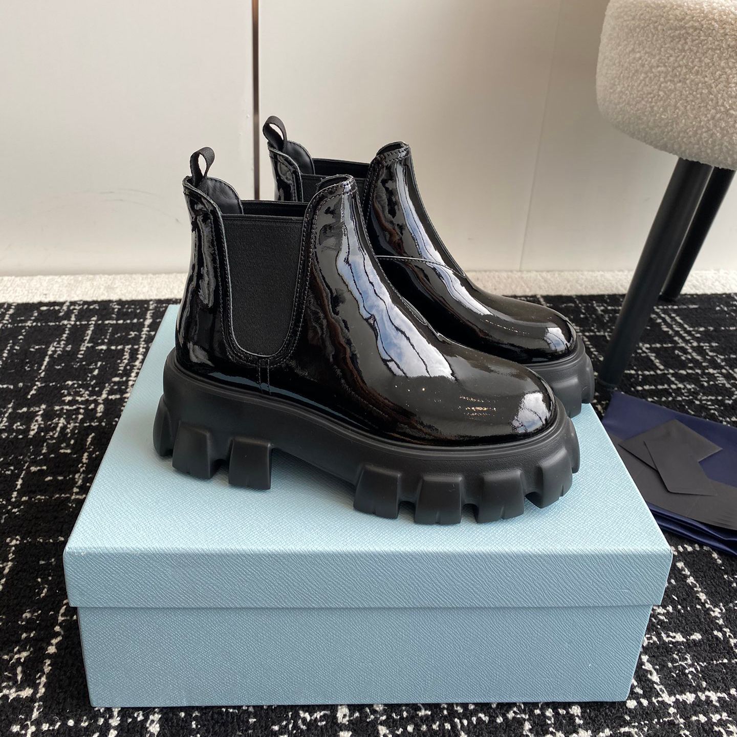 Monolith patent cheap leather booties
