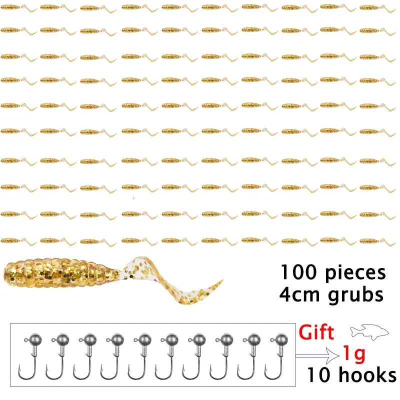 Gold-100grubs 10hooks1g