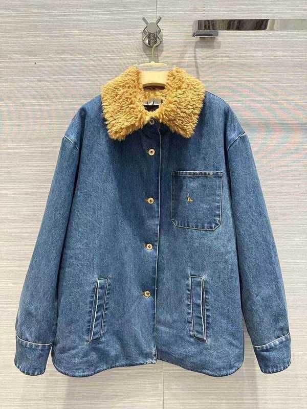 jaqueta jeans de lã de cordeiro