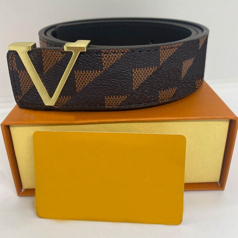 L4 Gold buckle+brown grid belt