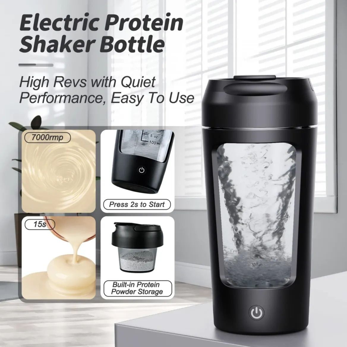 1pc 650ml/22 Oz Electric Protein Shaker Bottle, Made With Tritan