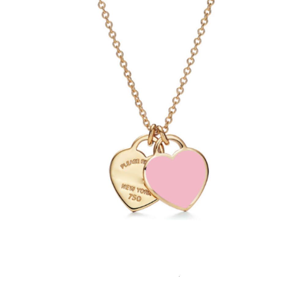 Pink Enamel Double Hearts Gold-925 Sil