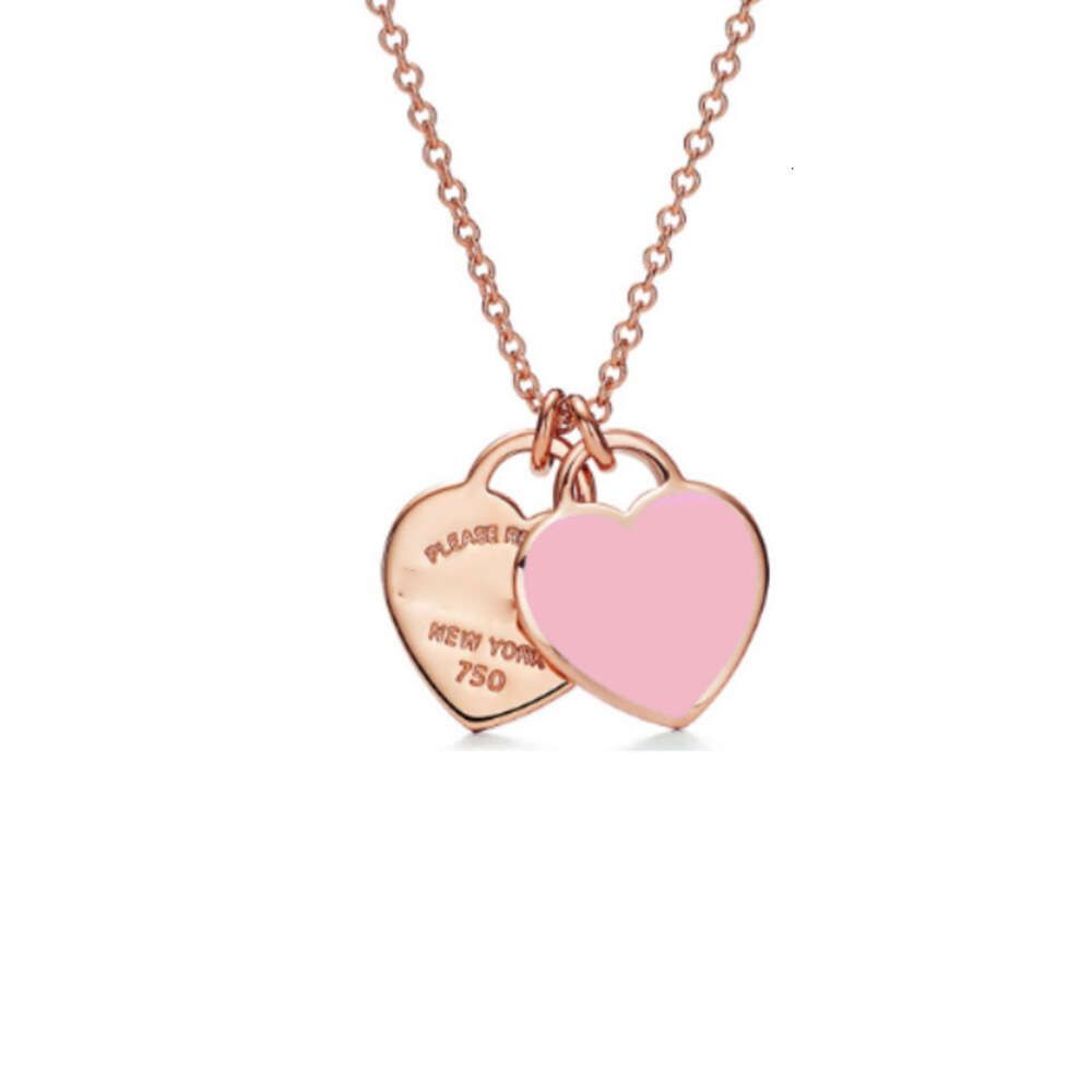 Pink Enamel Double Heart Rose Gold-925