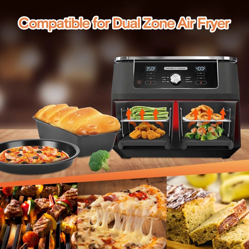  Air Fryer Accessories Set of 9 for Ninja Dual Air Fryer, Double  Basket Air Fryer Accessory, with Air Fryer Liners, Cake & Pizza Pan, for  Ninja Foodi AF300UK AF400UK Dual Zone