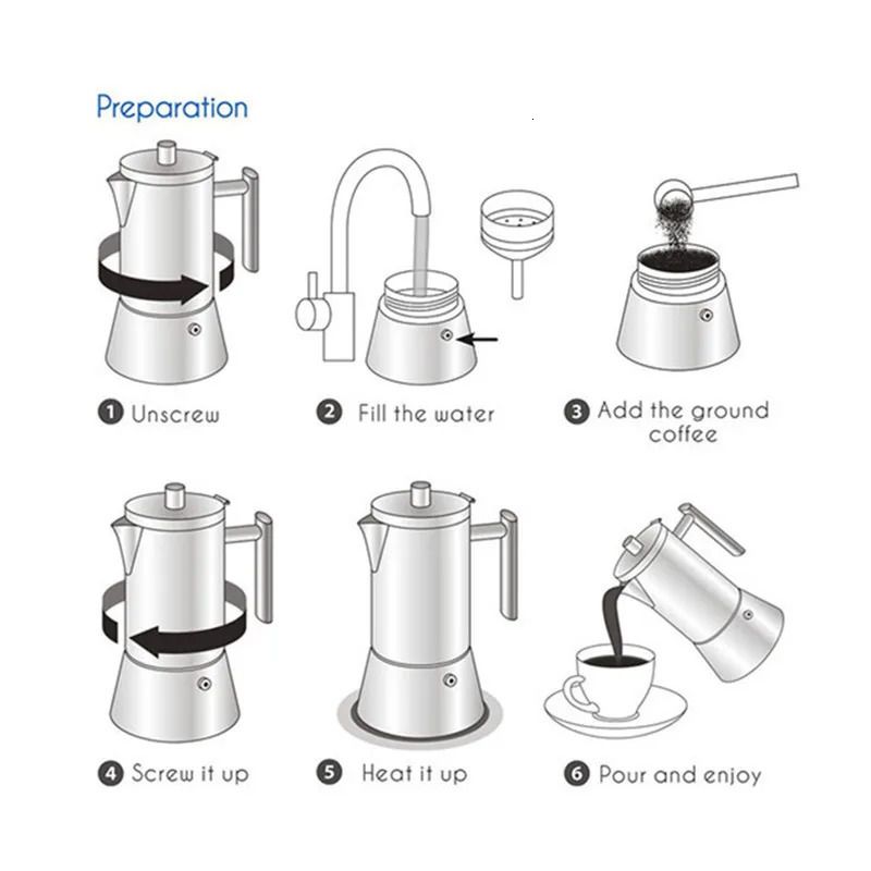 Coffee Pots 200/300/500ML Thickened Stainless Steel Coffee Pot Mocha Kettle  Cuban Italian Espresso Maker For Gas Stove Or Induction Cooker 231018 From  Huo09, $38.16