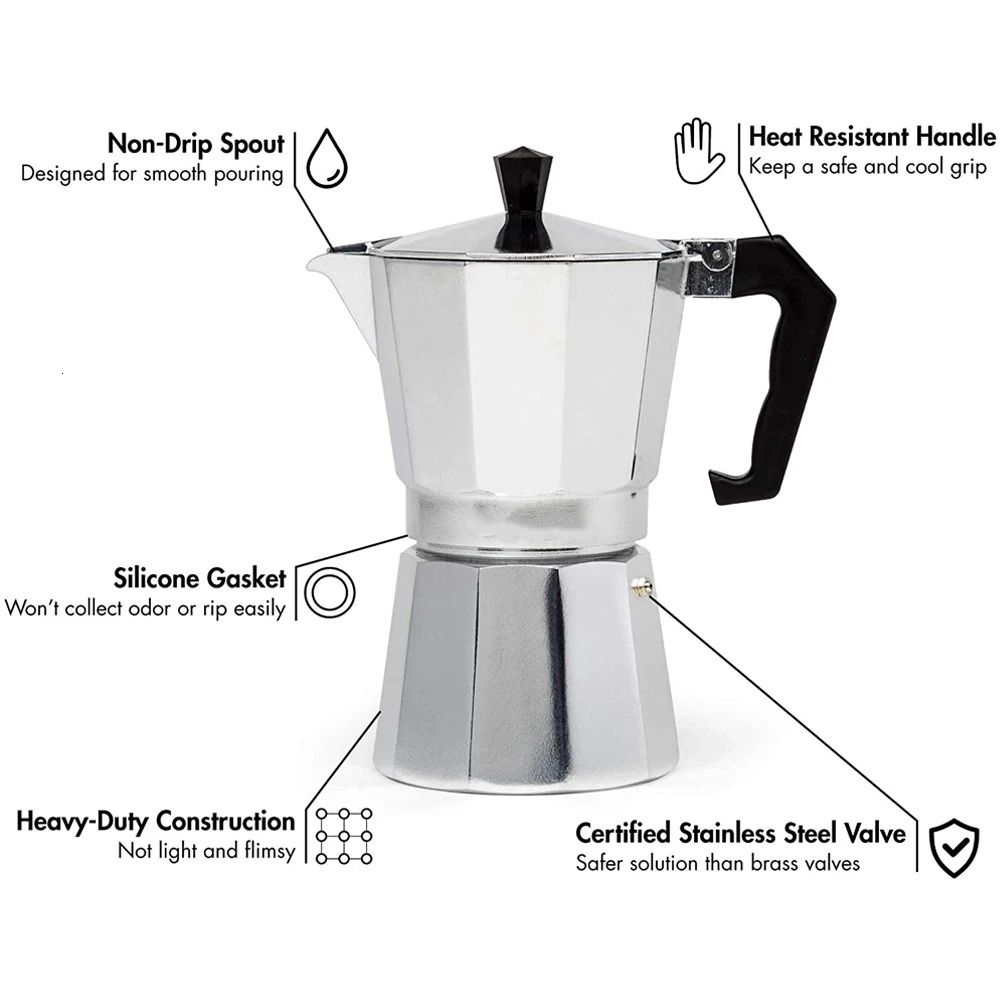 Bulk Sales Aluminum Espresso Coffee Maker Stovetop Moka Pot with Stainless  Steel Coffee Filter - China Aluminum Coffee Maker and Espresso Coffee Maker  price