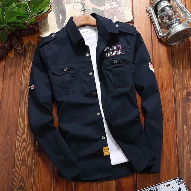 blue military shirt