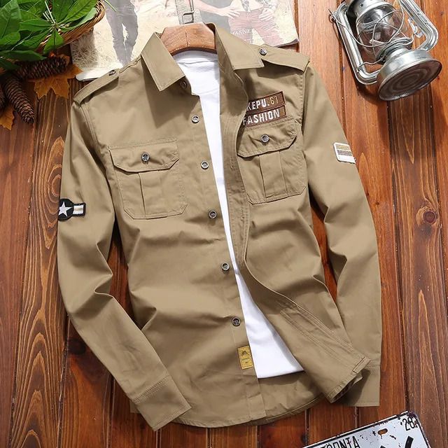 khaki military shirt