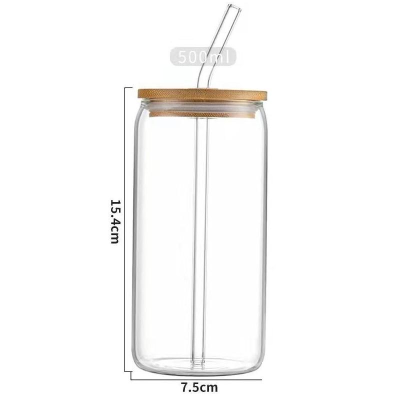 Can Shaped Glass Cups 500ml 16oz Beer Glasses with Bamboo Lids