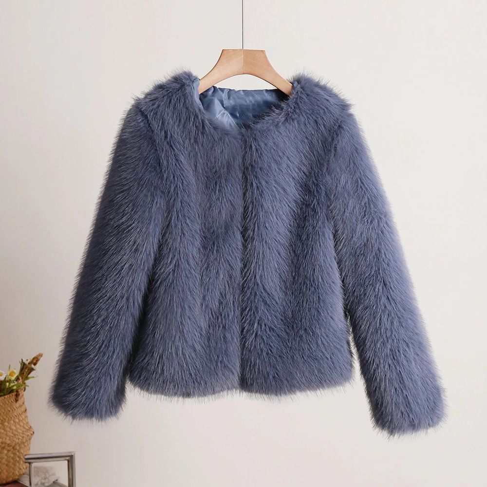 jeans blue fur coat