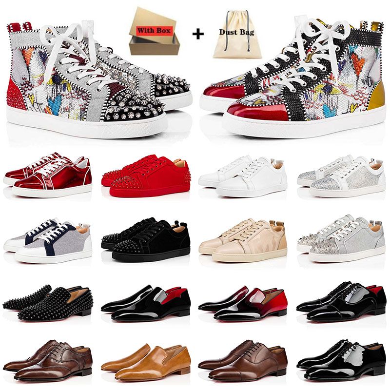 Luxury Designer Genuine Leather Red Bottoms High Tops Full Rivets Shoes For  Men's Casual Flats Loafers Women's Spiked Sneakers