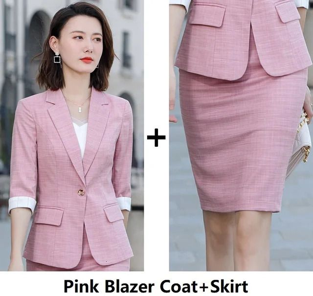 pink skirt suits