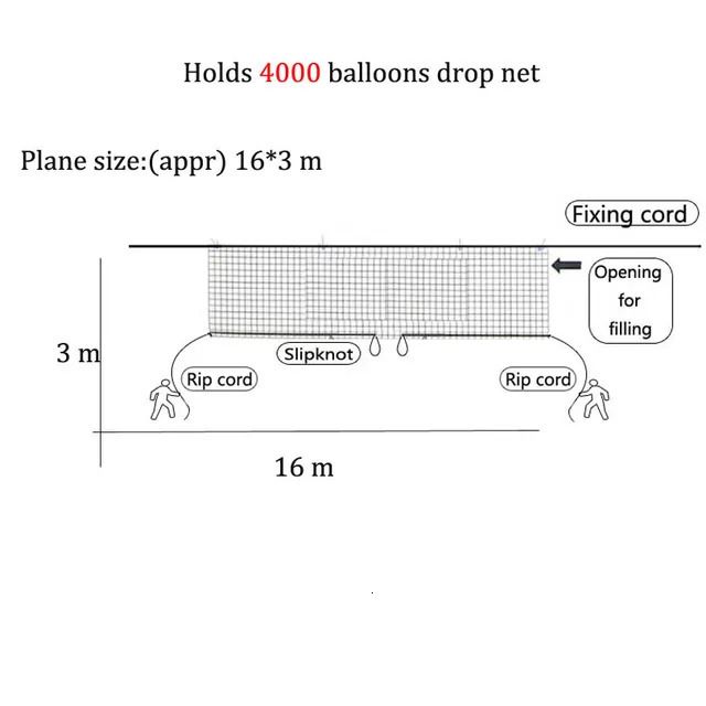 Holds 4000 Balloons-Long Drop Net