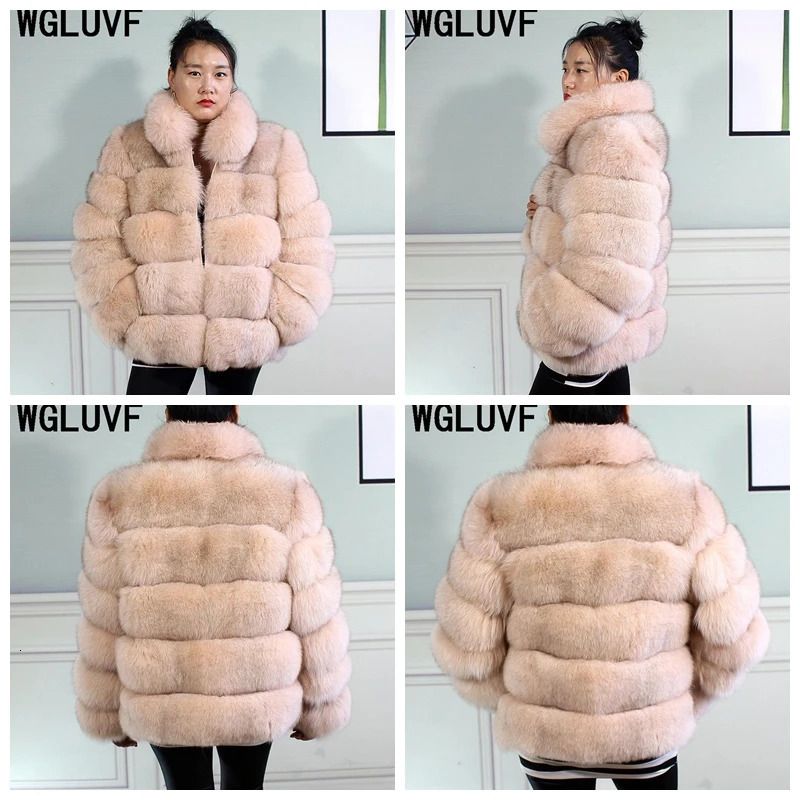 abrigo de piel rosa beige