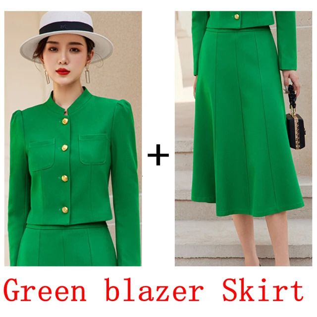 green blazer skirt