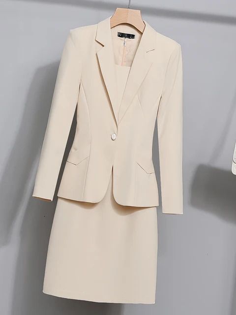 beige skirt suit