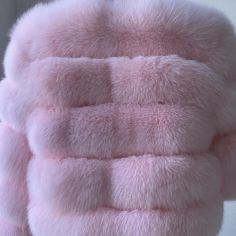 abrigo de piel de zorro rosa