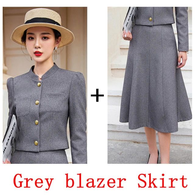 grey blazer skirt