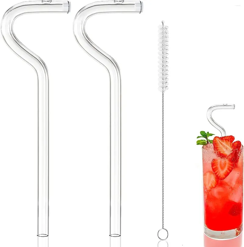 Fashion Anti Wrinkle Straw Reusable Glass Drinking Straw Curved No